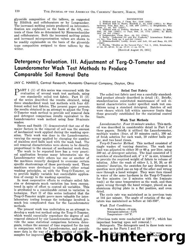 Detergency evaluation. III. Adjustment of Terg-O-Tometer and launderometer wash test methods to produce comparable soil removal data by Unknown