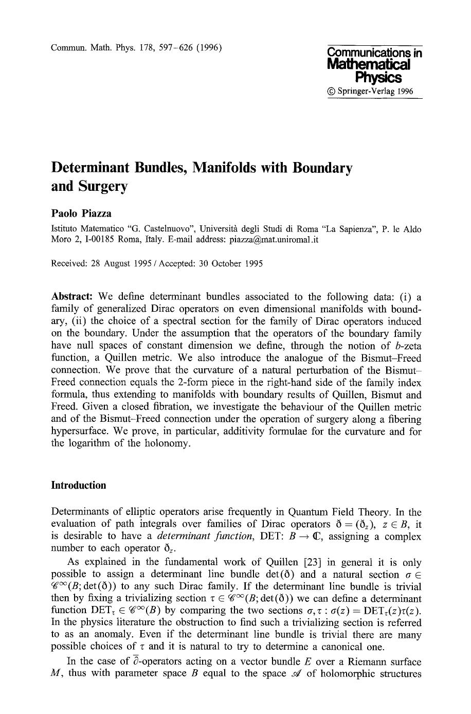 Determinant bundles, manifolds with boundary and surgery by Unknown