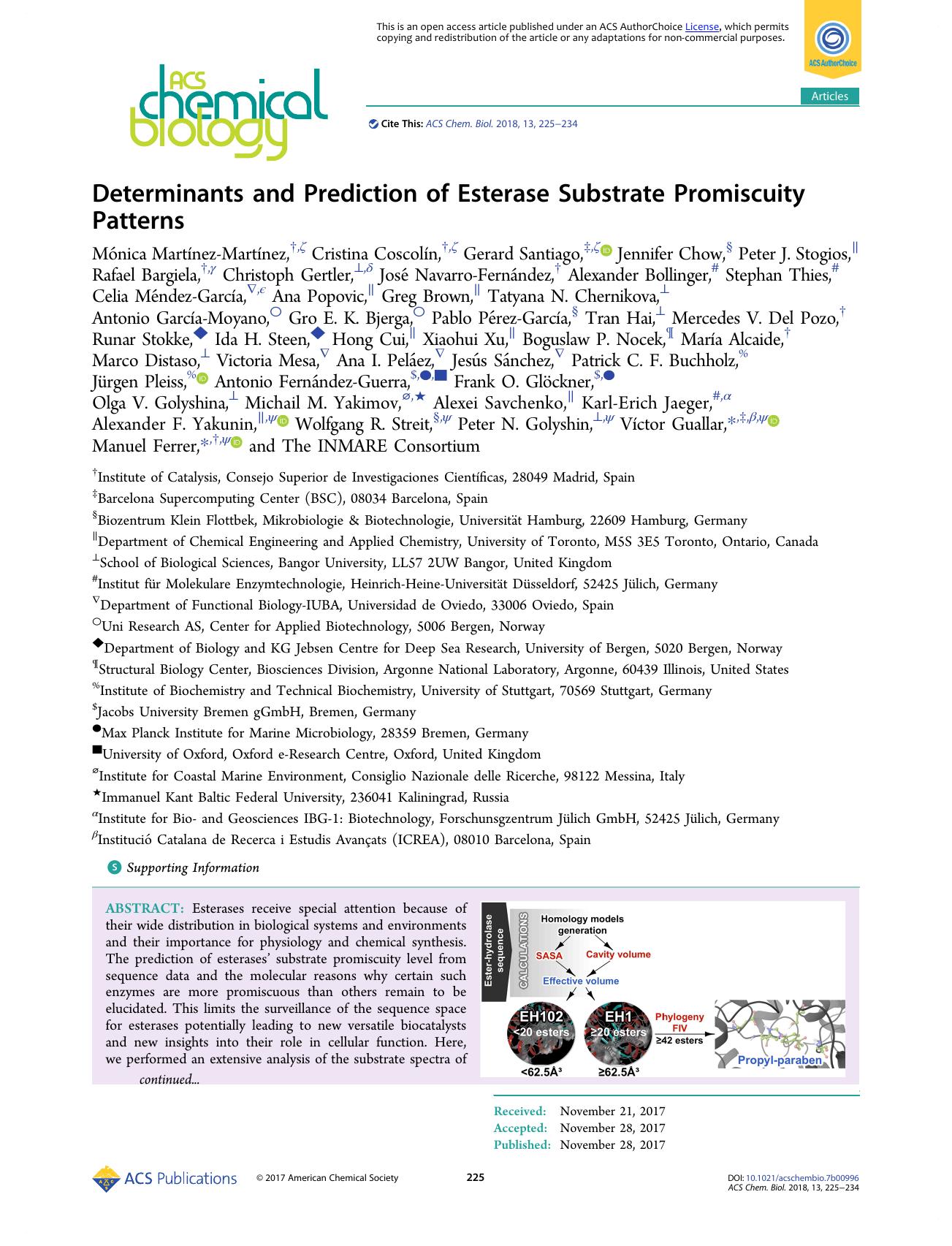 Determinants and Prediction of Esterase Substrate Promiscuity Patterns by unknow