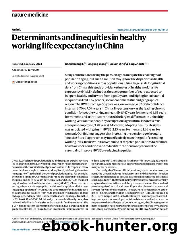 Determinants and inequities in healthy working life expectancy in China by Chenshuang Li & Lingling Wang & Lieyun Ding & Ying Zhou