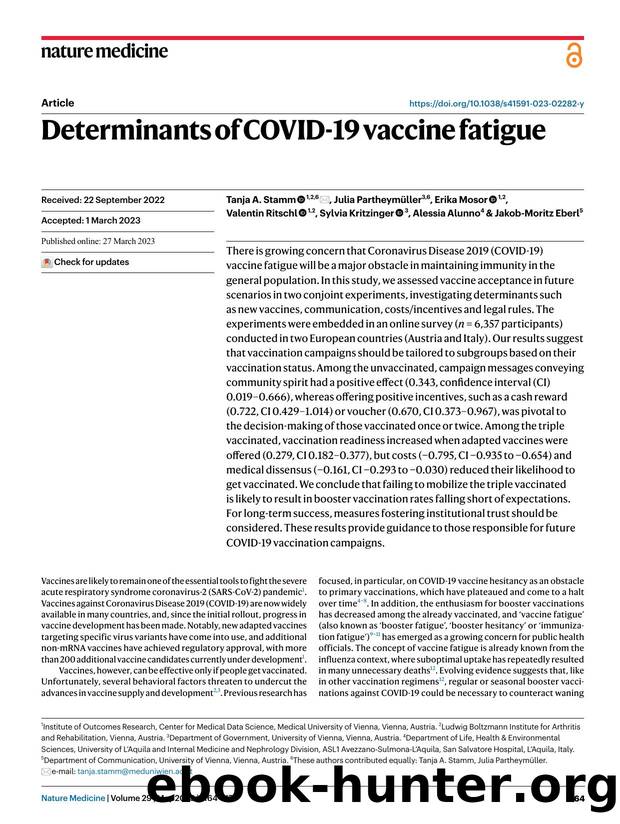 Determinants of COVID-19 vaccine fatigue by unknow