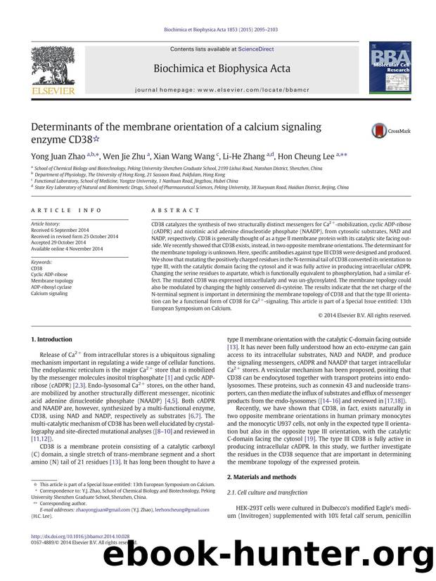 Determinants of the membrane orientation of a calcium signaling enzyme CD38 by Yong Juan Zhao & Wen Jie Zhu & Xian Wang Wang & Li-He Zhang & Hon Cheung Lee