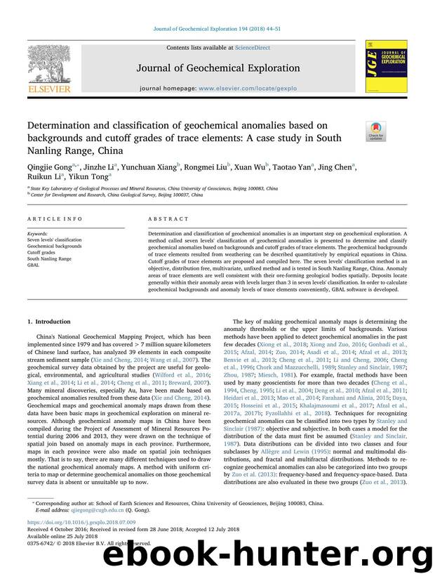 Determination and classification of geochemical anomalies based on backgrounds and cutoff grades of trace elements_ A case study in South Nanling Range, China by unknow