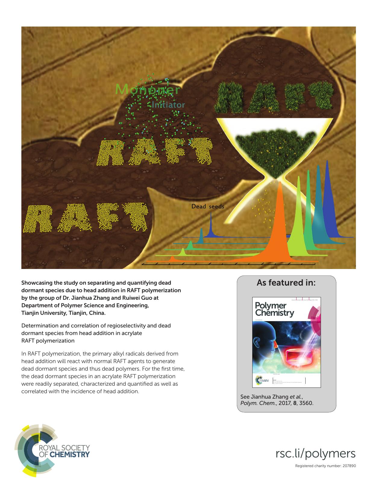 Determination and correlation of regioselectivity and dead dormant species from head addition in acrylate RAFT polymerization by Ruiwei Guo Yuan Yao Shaoling Bai Yaqi Wang Zhipeng Shi Jianhua Zhang