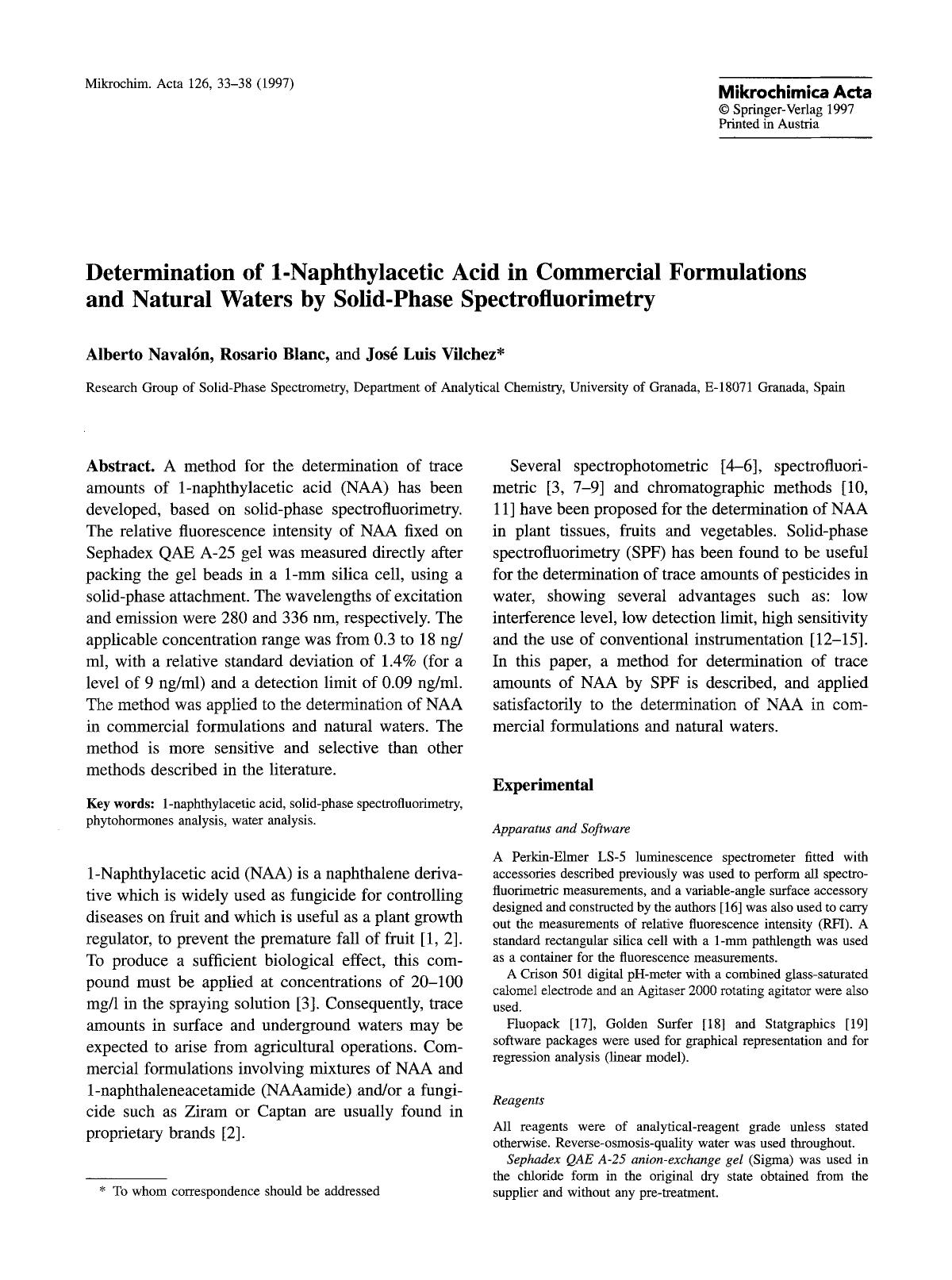 Determination of 1-naphthylacetic acid in commercial formulations and natural waters by solid-phase spectrofluorimetry by Unknown