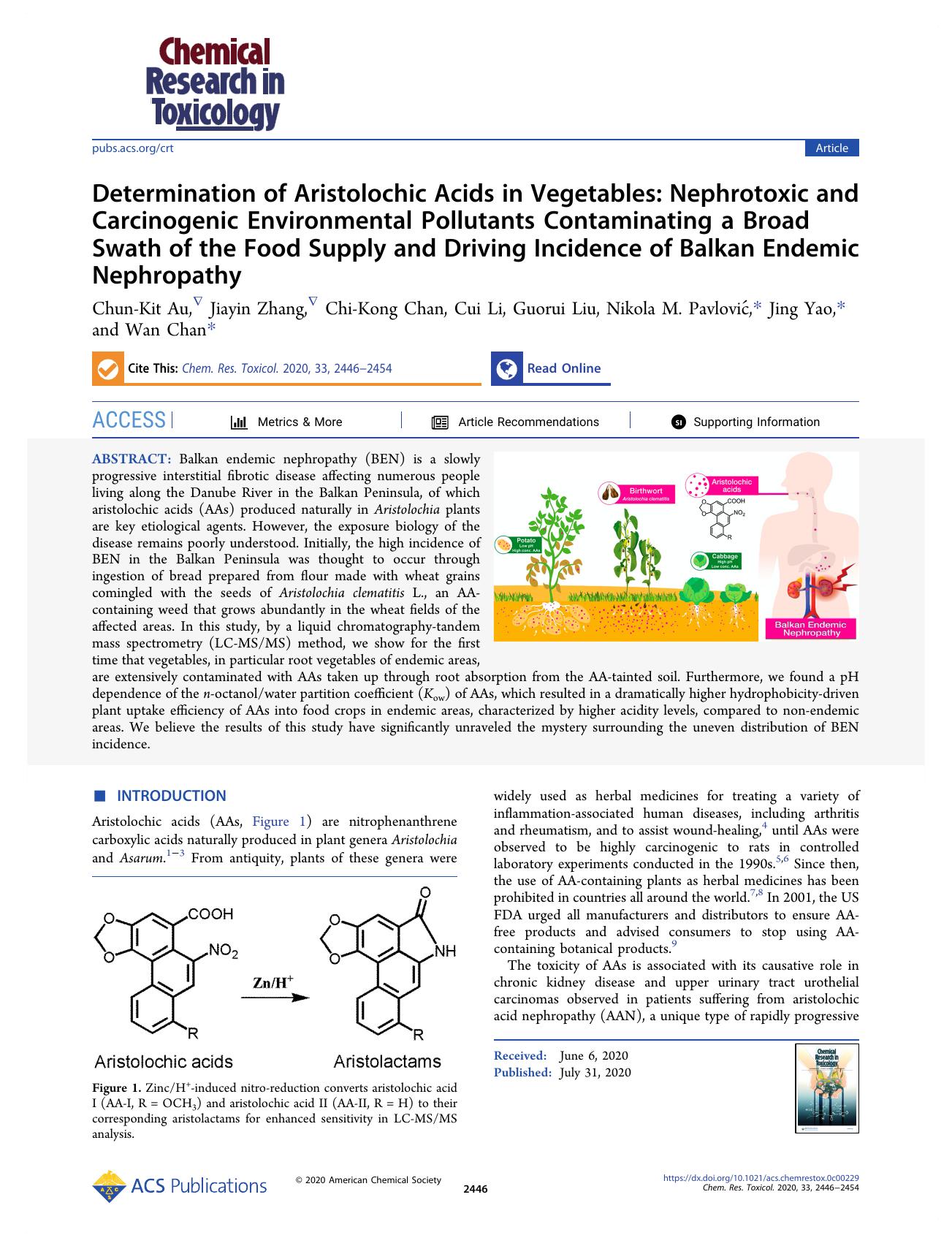 Determination of Aristolochic Acids in Vegetables: Nephrotoxic and Carcinogenic Environmental Pollutants Contaminating a Broad Swath of the Food Supply and Driving Incidence of Bal by unknow