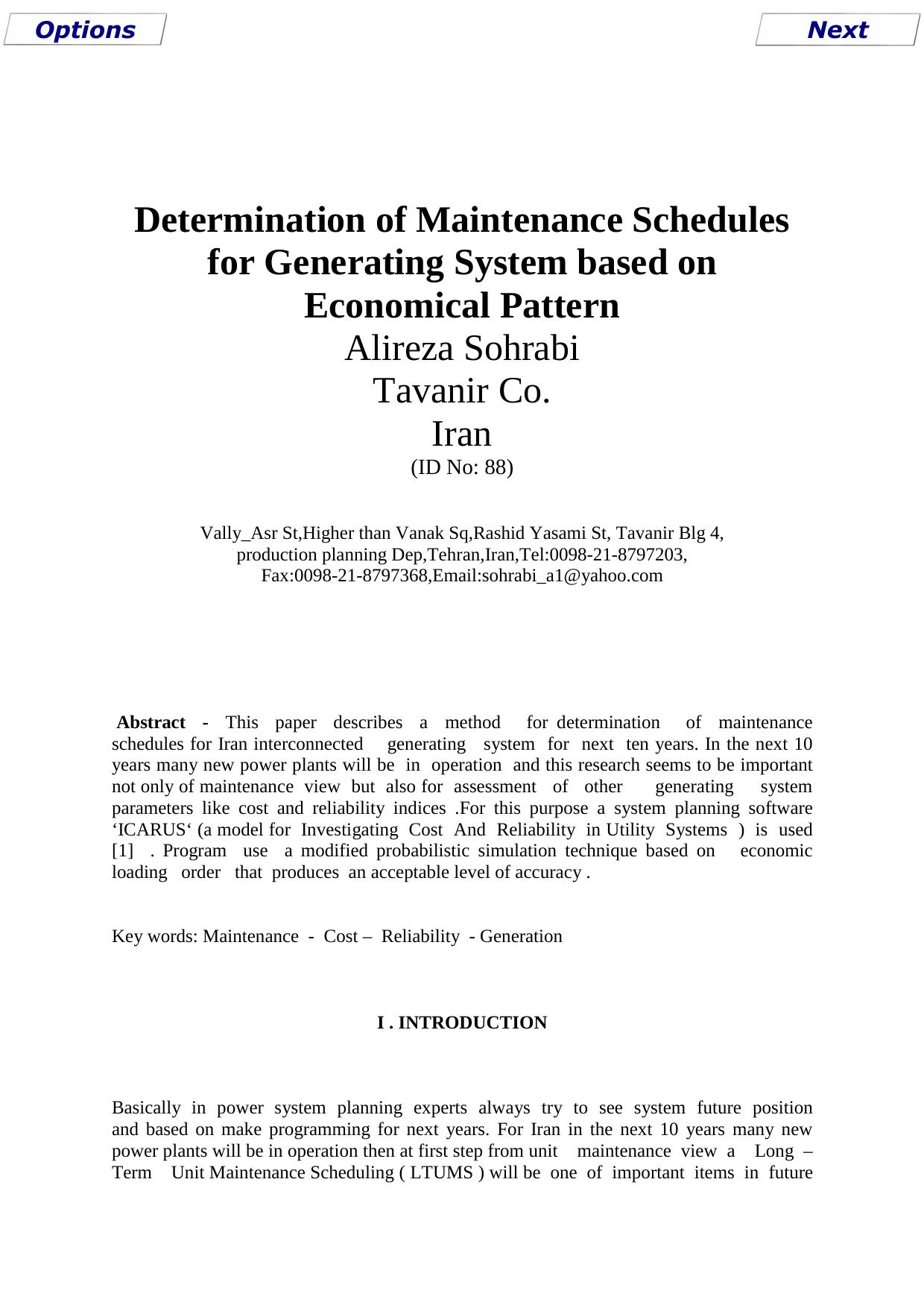 Determination of Maintenance Schedules for Generating System based on Economical Pattern by Secure Data Services (01425 621262)