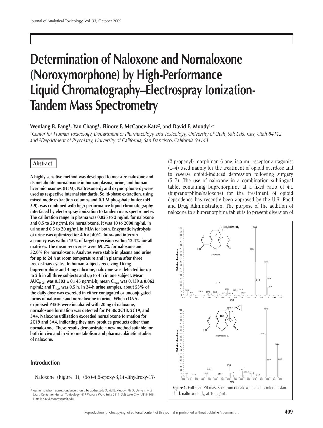 Determination of Naloxone and Nornaloxone (Noroxymorphone) by H by David E. Moody