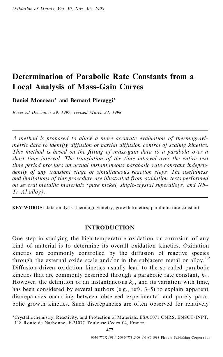Determination of Parabolic Rate Constants from a Local Analysis of Mass-Gain Curves by Unknown