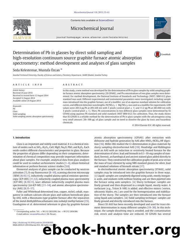 Determination of Pb in glasses by direct solid sampling and high-resolution continuum source graphite furnace atomic absorption spectrometry: method development and analyses of glass samples by Seda Kelestemur & Mustafa Özcan