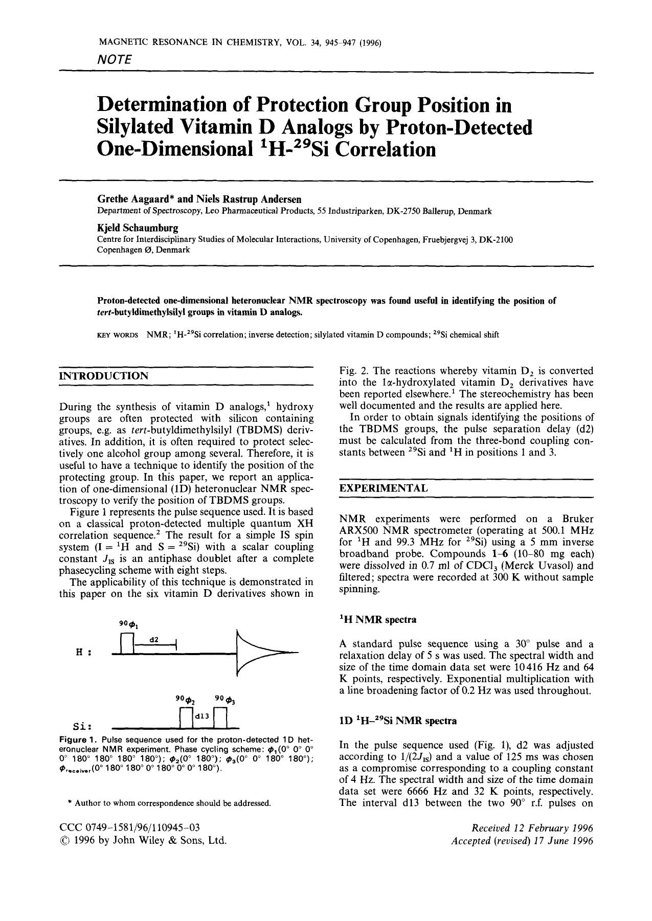 Determination of Protection Group Position in Silylated Vitamin D Analogs by Proton-Detected One-Dimensional 1H-29Si Correlation by Unknown