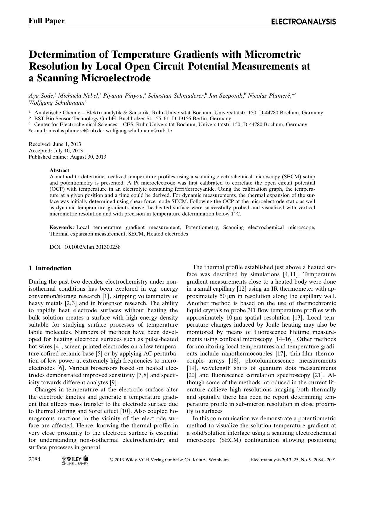 Determination of Temperature Gradients with Micrometric Resolution by Local Open Circuit Potential Measurements at a Scanning Microelectrode by Unknown