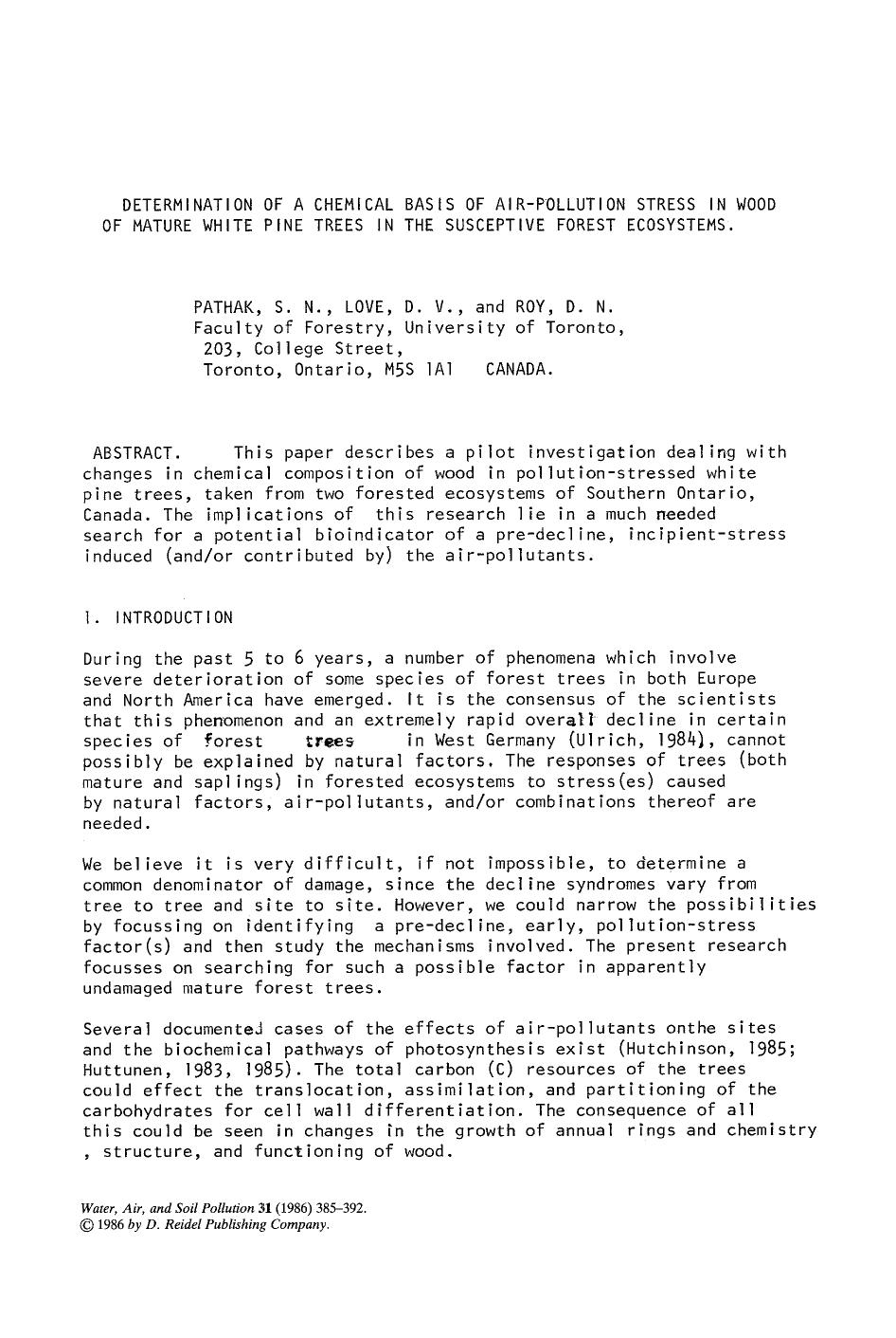 Determination of a chemical basis of air-pollution stress in wood of mature white pine trees in the susceptive forest ecosystems by Unknown