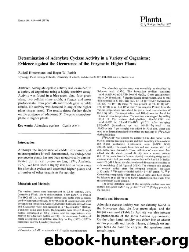 Determination of adenylate cyclase activity in a variety of organisms: Evidence against the occurrence of the enzyme in higher plants by Unknown