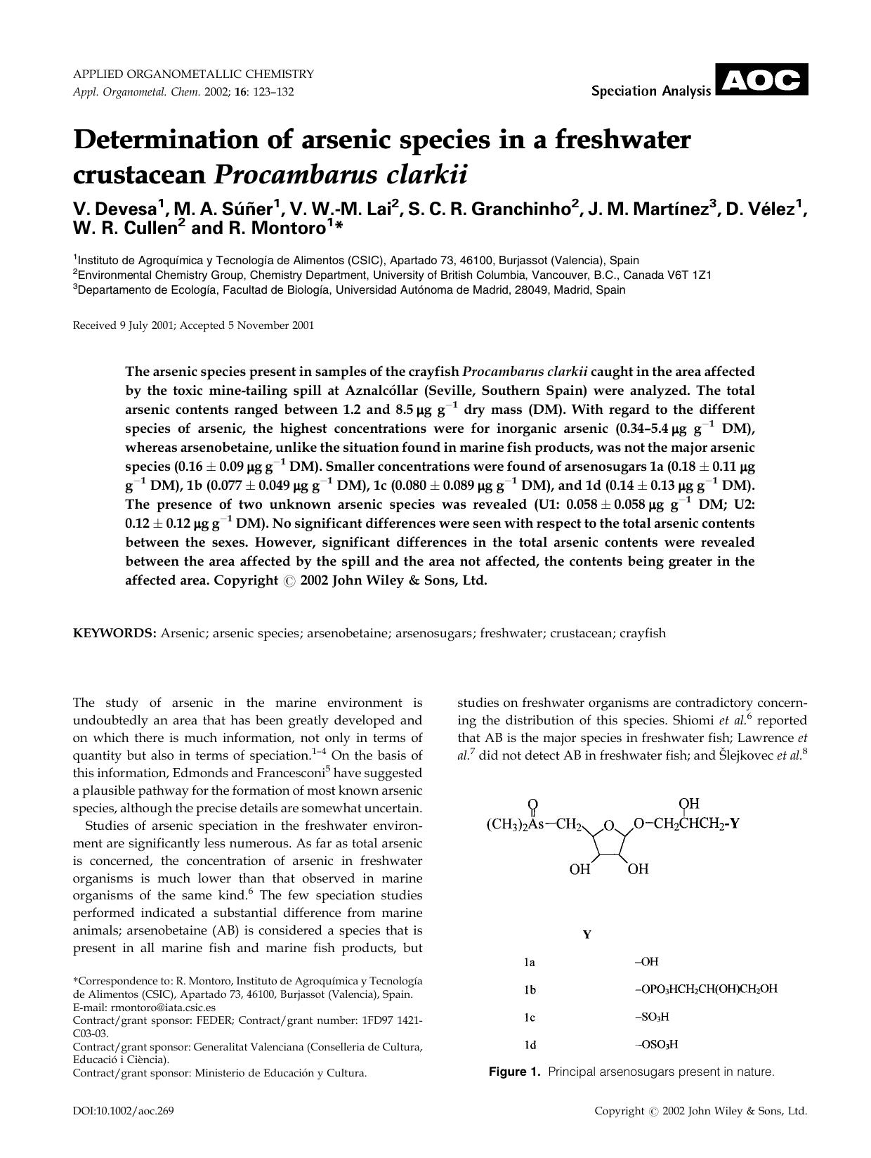 Determination of arsenic species in a freshwater crustacean Procambarus clarkii by Unknown