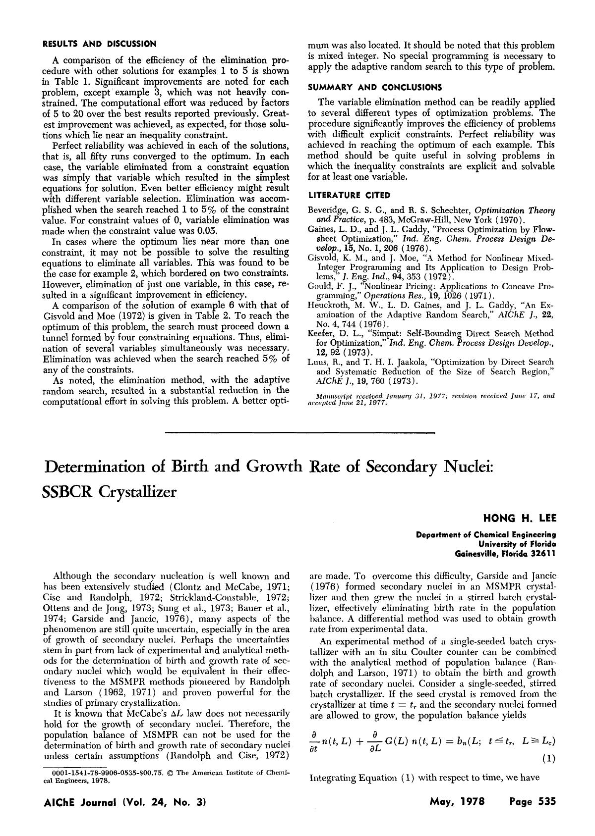 Determination of birth and growth rate of secondary nuclei: SSBCR crystallizer by Unknown