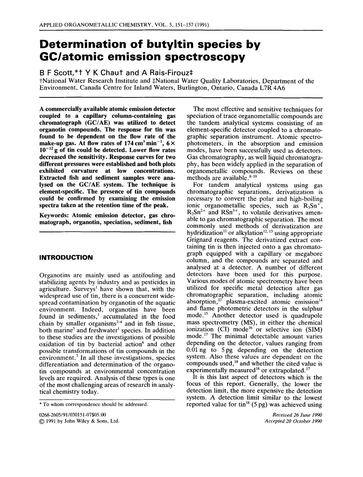 Determination of butyltin species by GCatomic emission spectroscopy by Unknown