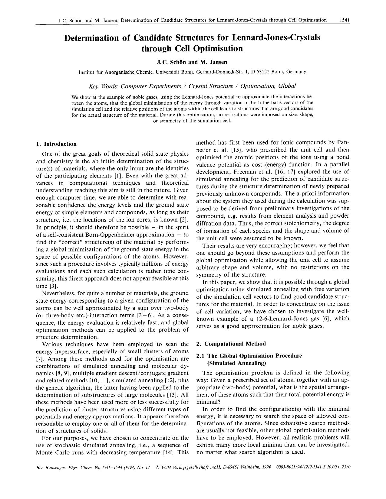 Determination of candidate structures for Lennard-Jones-crystals through cell optimisation by Unknown