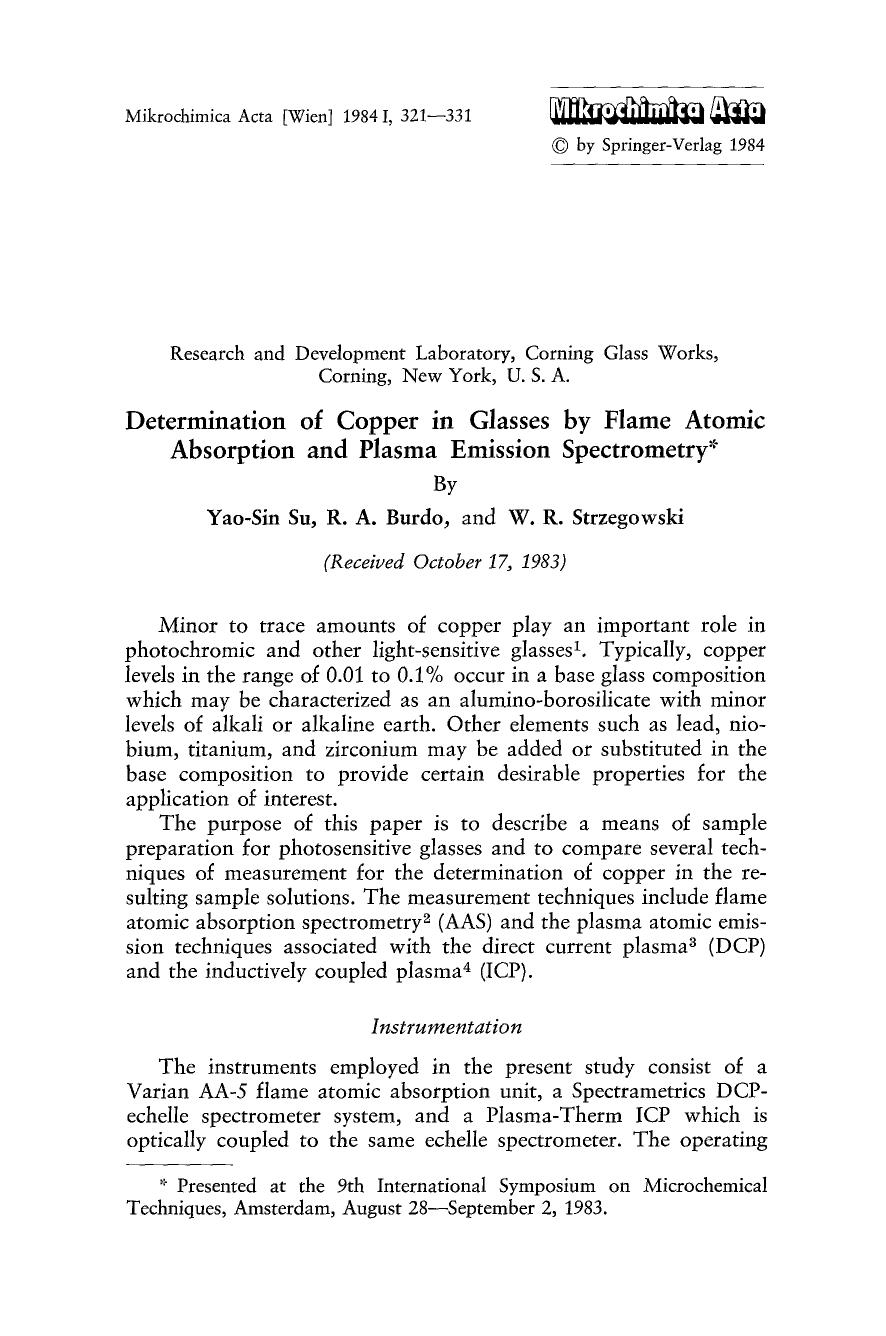 Determination of copper in glasses by flame atomic absorption and plasma emission spectrometry by Unknown