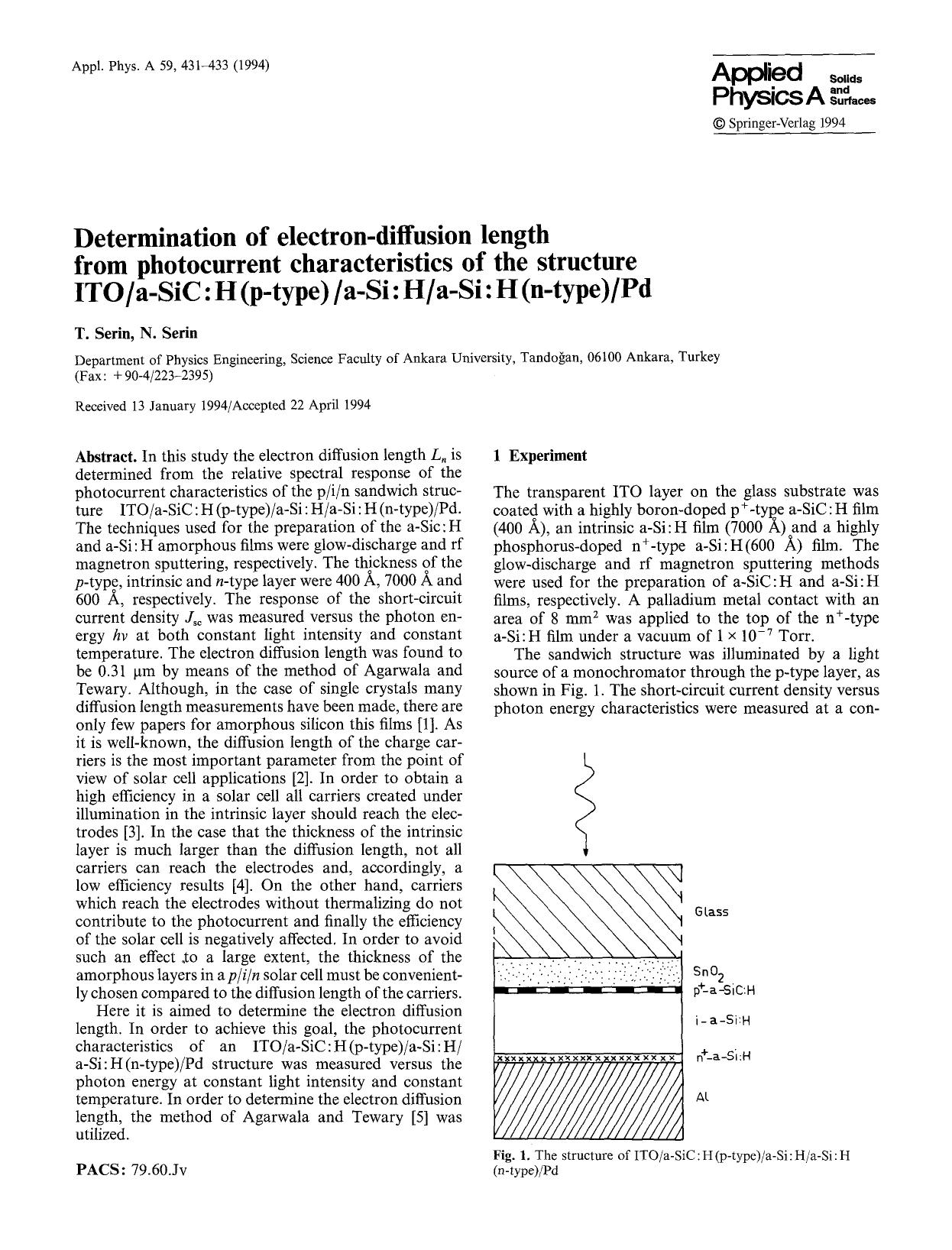 Determination of electron-diffusion length from photocurrent characteristics of the structure ITOa-SiC:H(p-type)a-Si:Ha-Si:H(n-type)Pd by Unknown