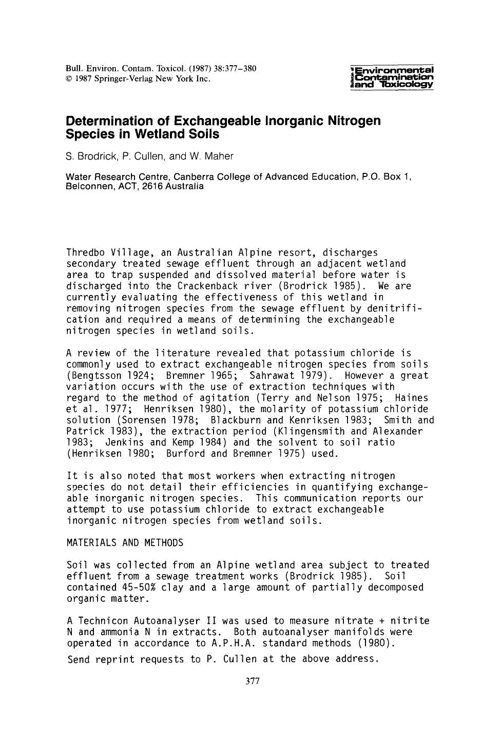 Determination of exchangeable inorganic nitrogen species in wetland soils by Unknown