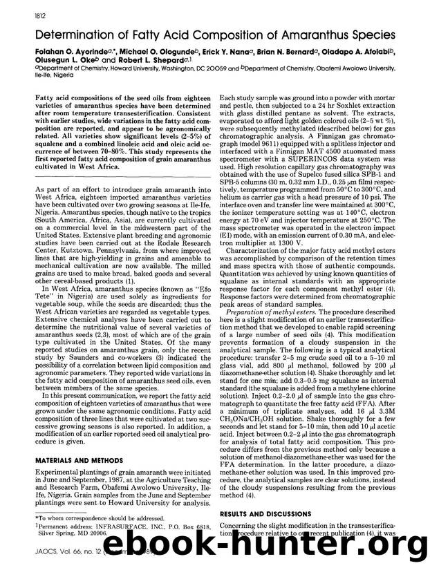 Determination of fatty acid composition of amaranthus species by Unknown