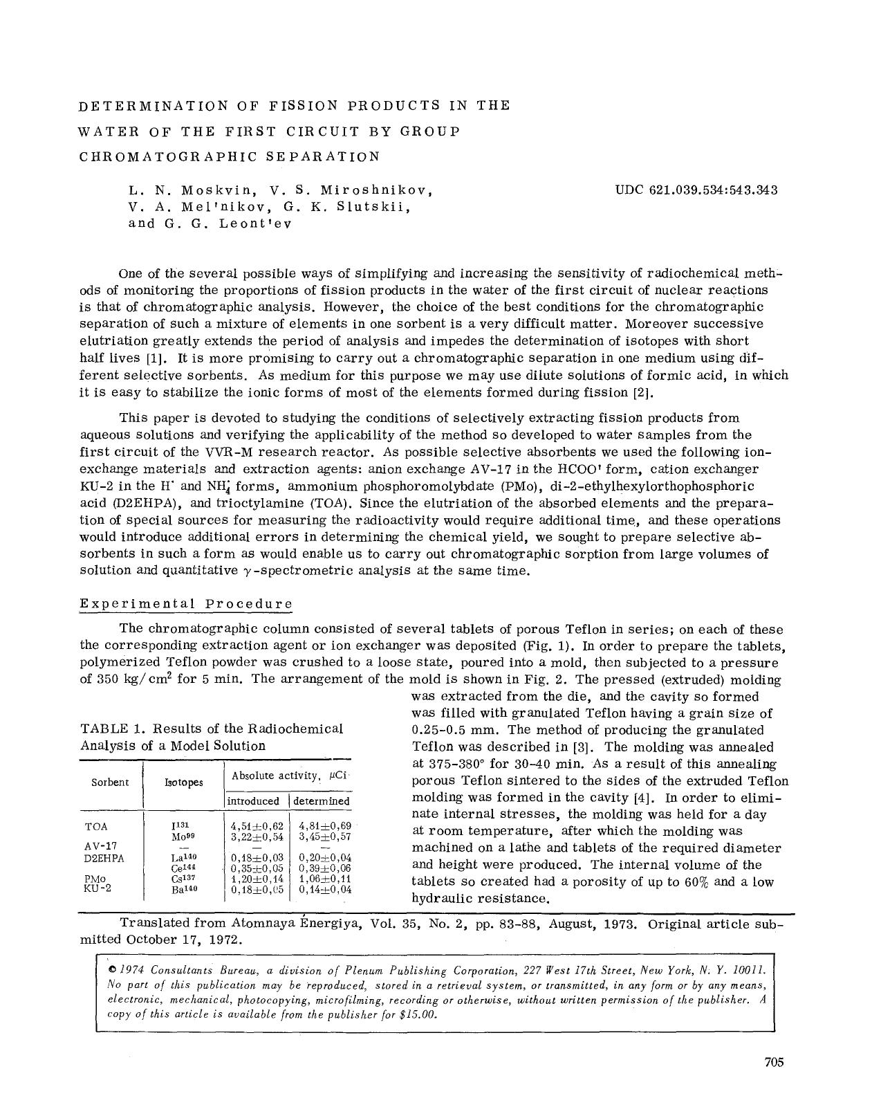 Determination of fission products in the water of the first circuit by group chromatographic separation by Unknown