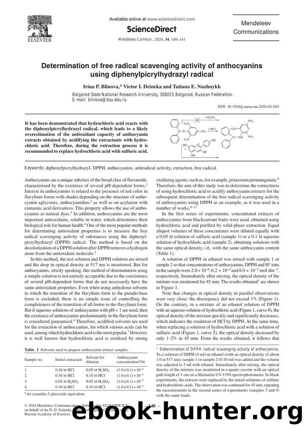Determination of free radical scavenging activity of anthocyanins using diphenylpicrylhydrazyl radical by Irina P. Blinova & Victor I. Deineka & Tatiana E. Nuzhnykh
