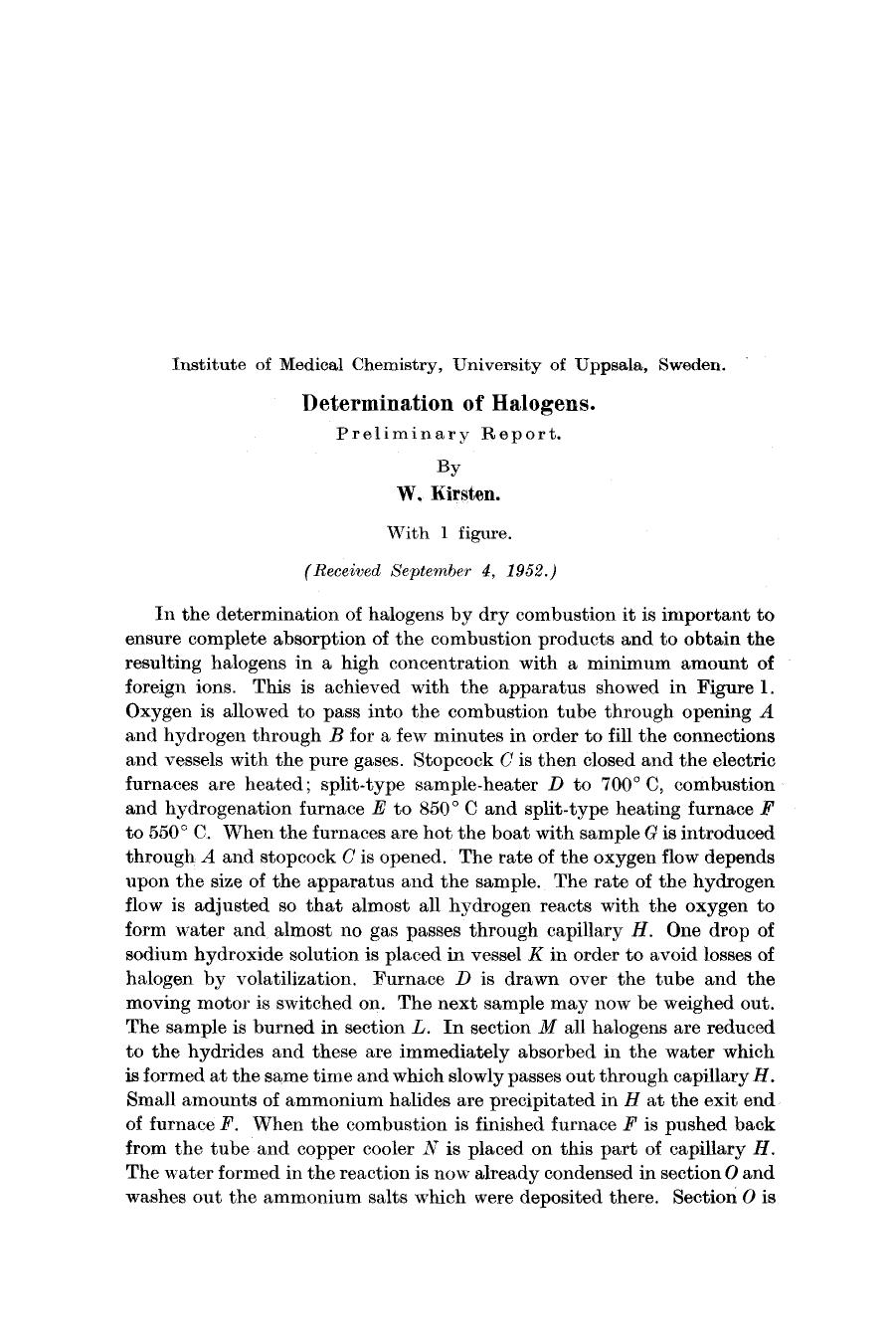 Determination of halogens by Unknown
