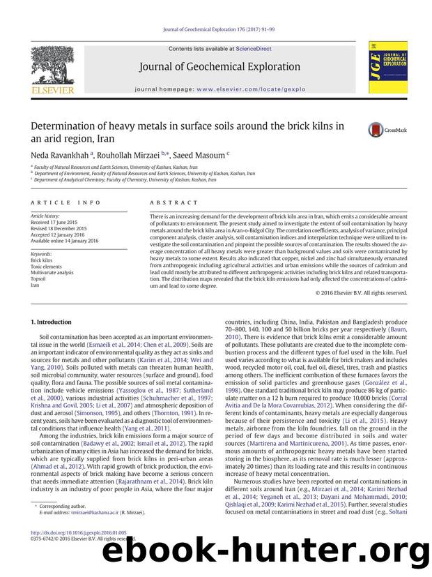Determination of heavy metals in surface soils around the brick kilns in an arid region, Iran by Neda Ravankhah & Rouhollah Mirzaei & Saeed Masoum