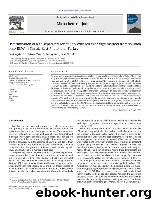 Determination of lead separated selectively with ion exchange method from solution onto BCW in Sirnak, East Anatolia of Turkey by Firat Aydin & Fatma Yasar & Isil Aydin & Fuat Guzel