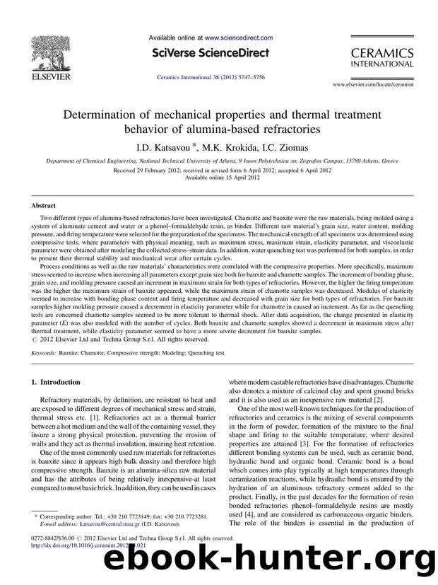 Determination of mechanical properties and thermal treatment behavior of alumina-based refractories by I.D. Katsavou