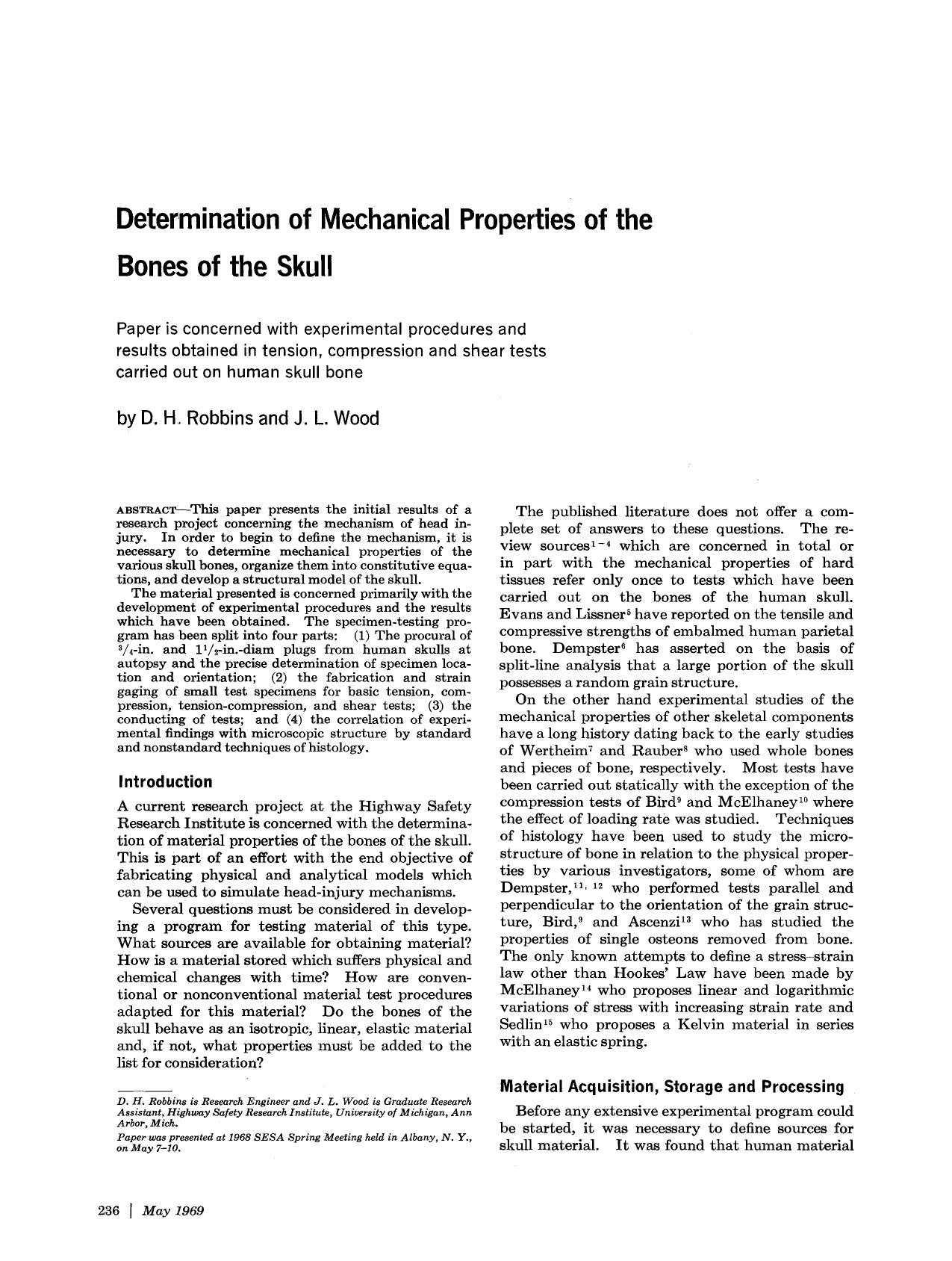 Determination of mechanical properties of the bones of the skull by Unknown