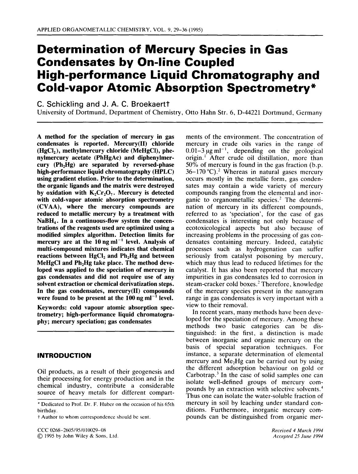 Determination of mercury species in gas condensates by on-line coupled high-performance liquid chromatography and cold-vapor atomic absorption spectrometry by Unknown