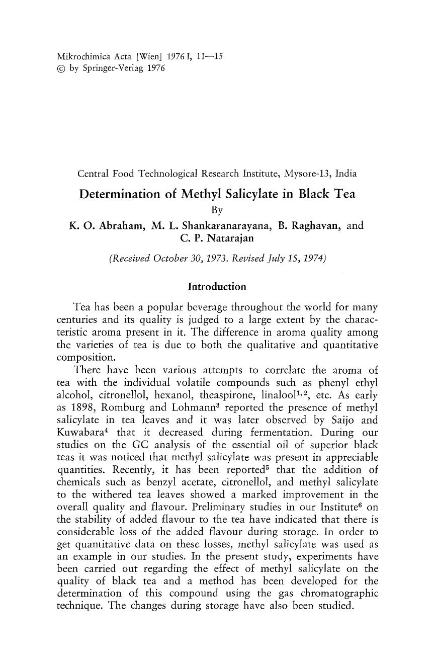 Determination of methyl salicylate in black tea by Unknown