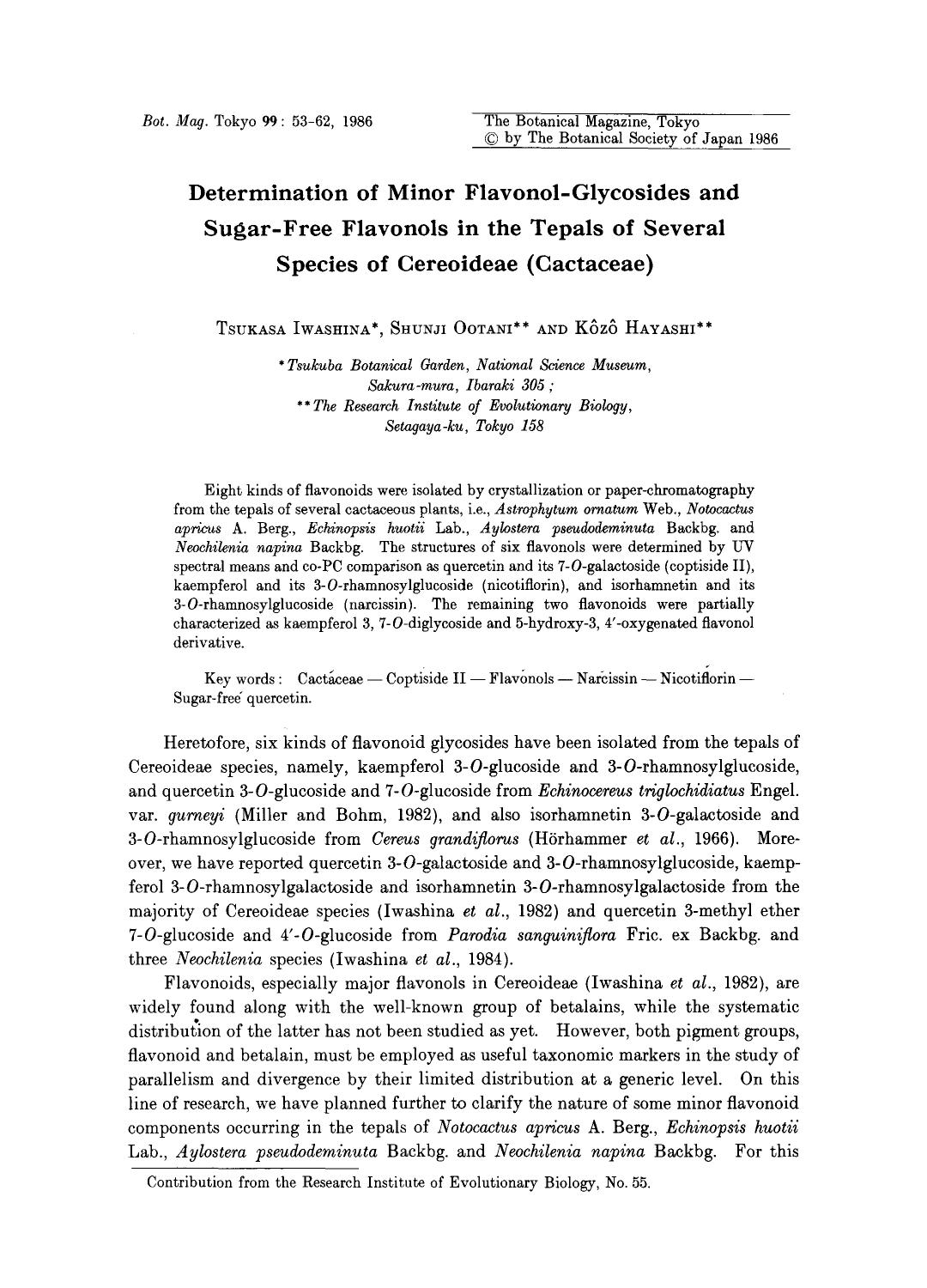 Determination of minor flavonol-glycosides and sugar-free flavonols in the tepals of several species of cereoideae (Cactaceae) by Unknown
