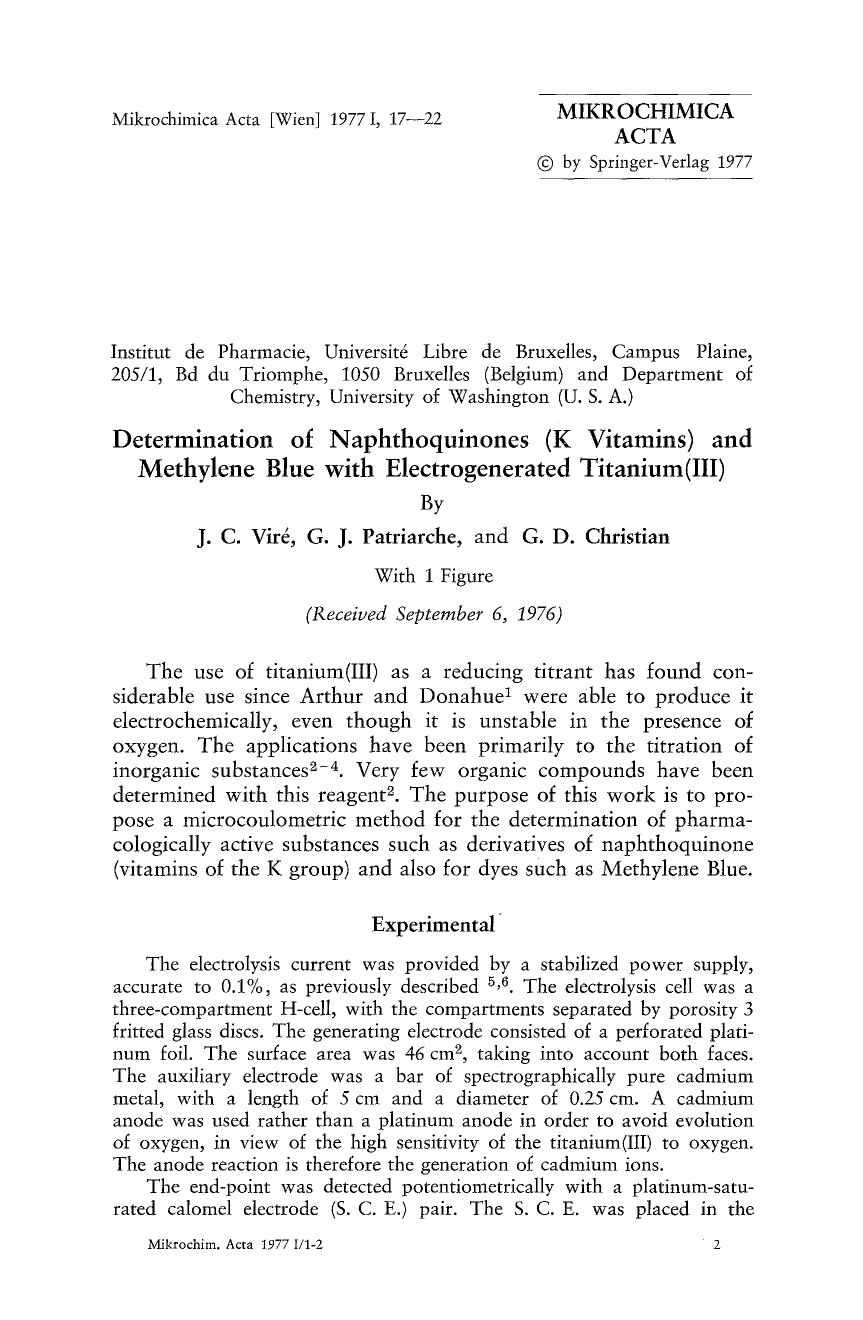 Determination of naphthoquinones (K vitamins) and Methylene Blue with electrogenerated titanium(III) by Unknown