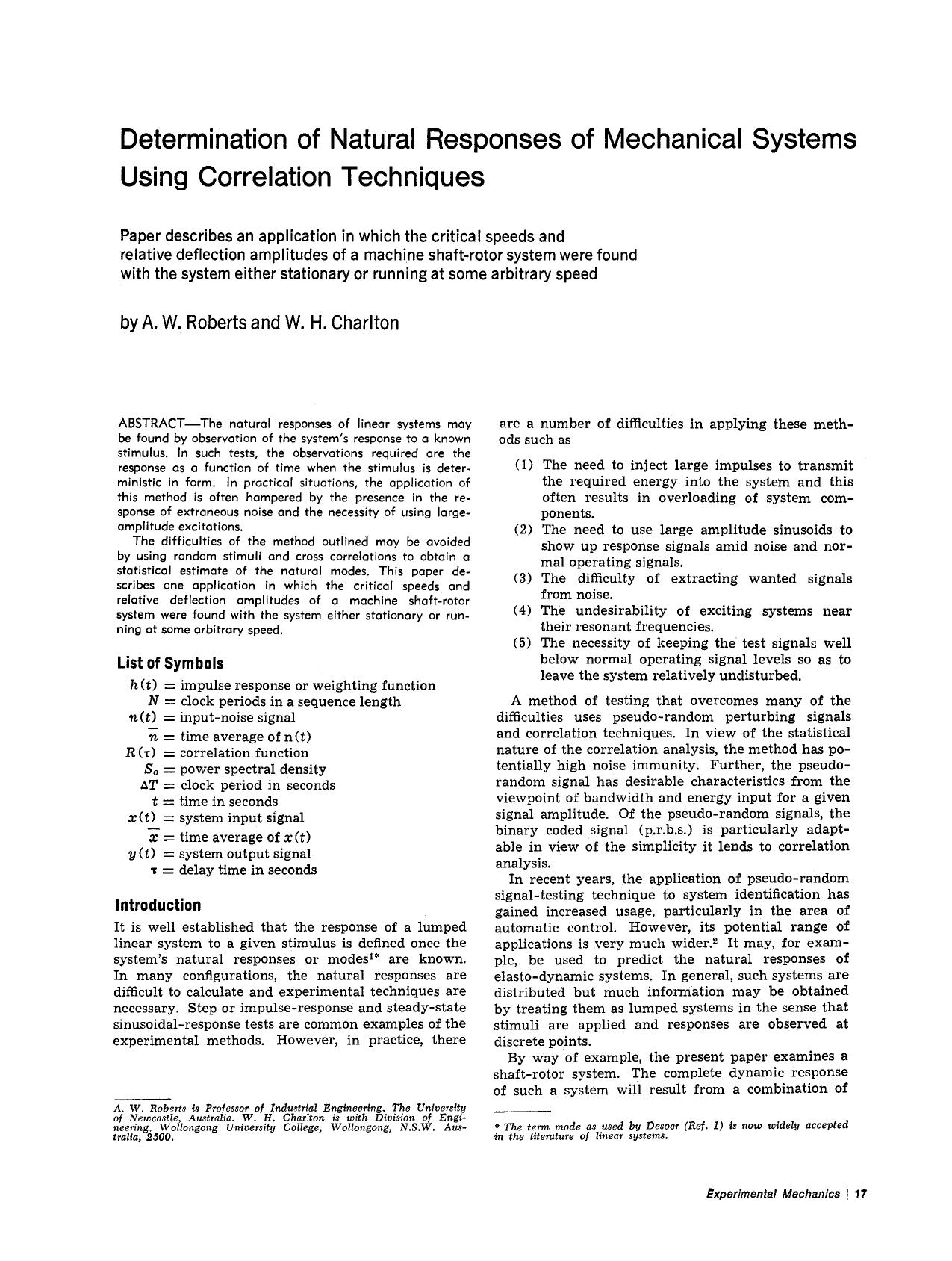 Determination of natural responses of mechanical systems using correlation techniques by Unknown