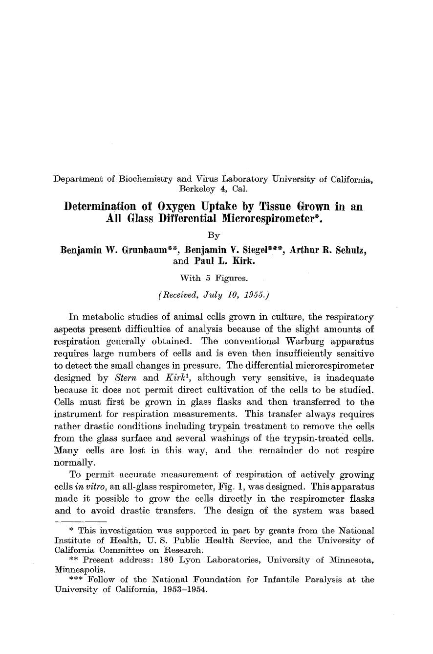 Determination of oxygen uptake by tissue grown in an all glass differential microrespirometer by Unknown