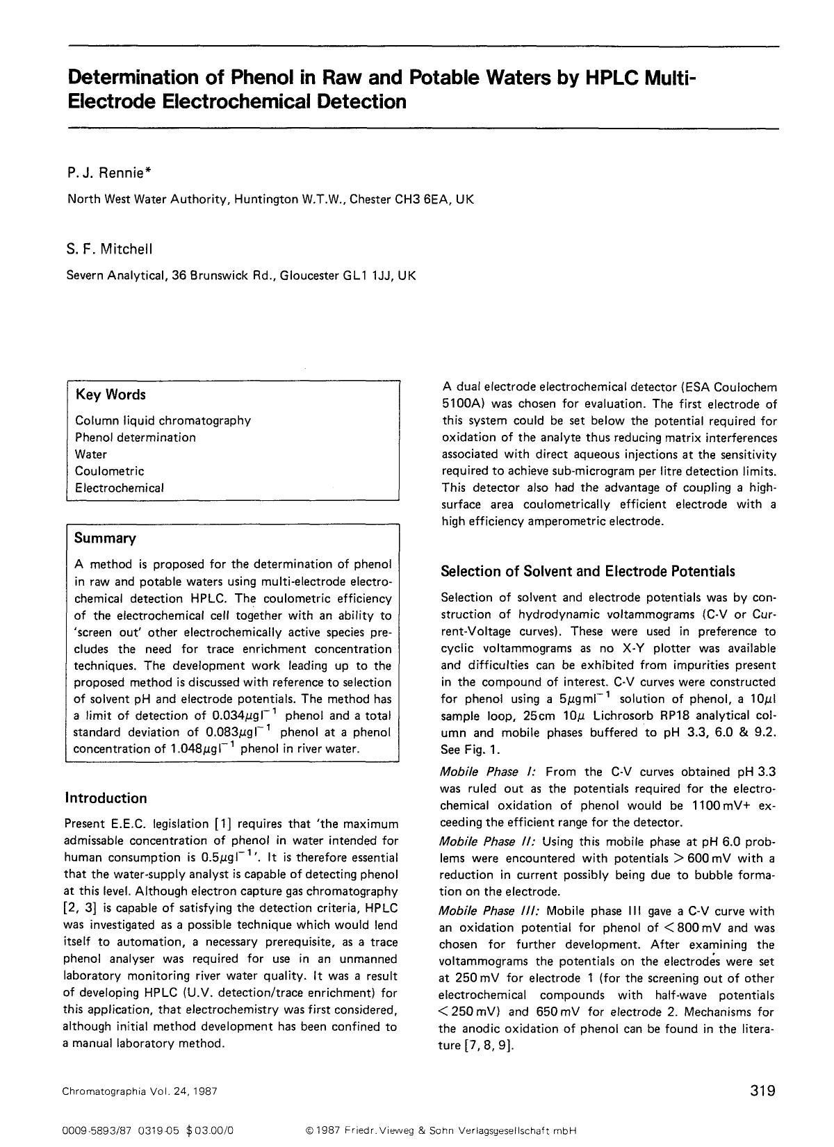 Determination of phenol in raw and potable waters by HPLC multi-electrode electrochemical detection by Unknown