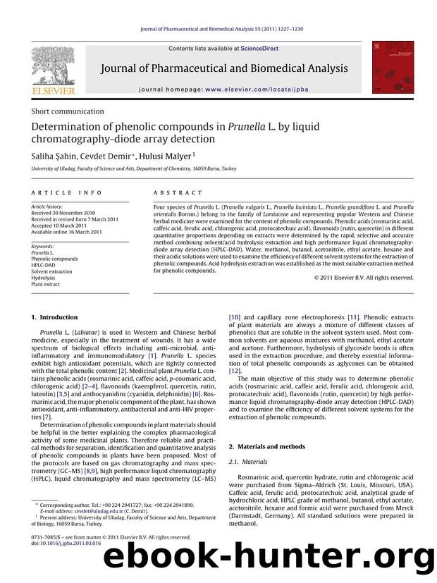 Determination of phenolic compounds in Prunella L. by liquid chromatography-diode array detection by Saliha Åžahin