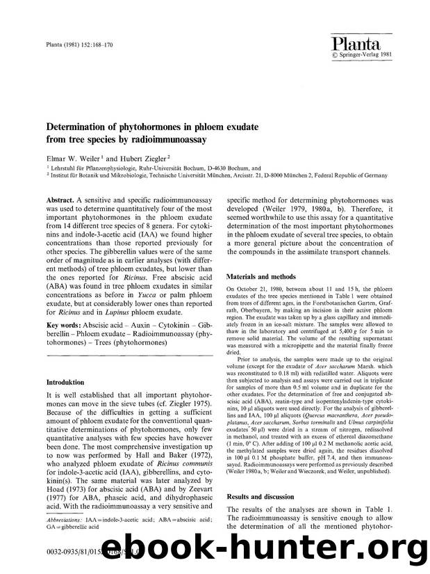 Determination of phytohormones in phloem exudate from tree species by radioimmunoassay by Unknown