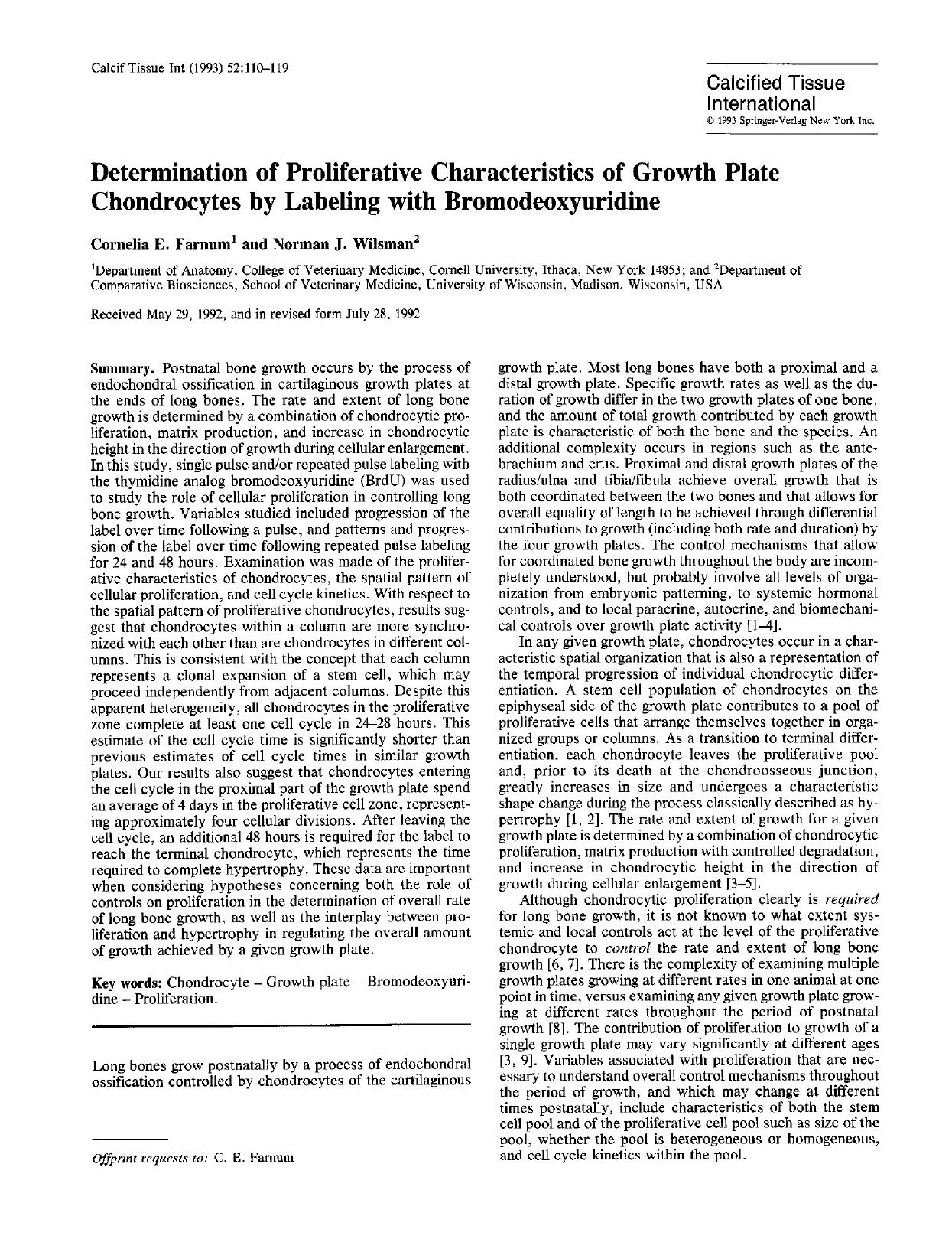 Determination of proliferative characteristics of growth plate chondrocytes by labeling with bromodeoxyuridine by Unknown