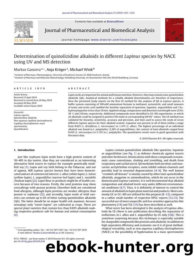Determination of quinolizidine alkaloids in different Lupinus species by NACE using UV and MS detection by Markus Ganzera