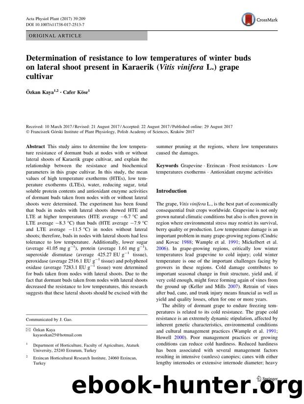 Determination of resistance to low temperatures of winter buds on lateral shoot present in Karaerik (Vitis vinifera L.) grape cultivar by Özkan Kaya & Cafer Köse