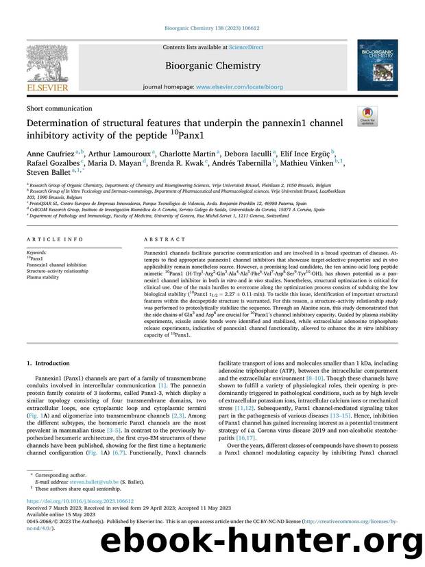Determination of structural features that underpin the pannexin1 channel inhibitory activity of the peptide 10Panx1 by unknow
