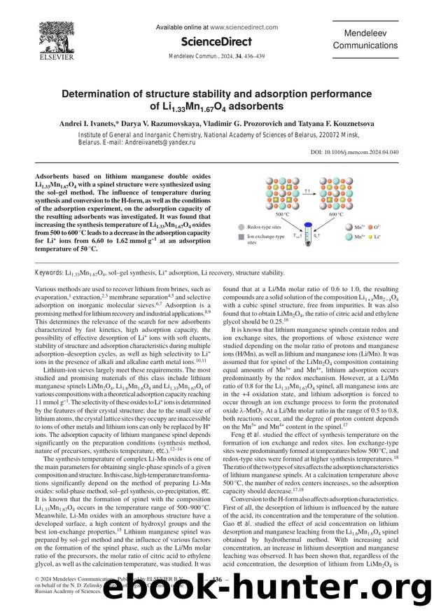 Determination of structure stability and adsorption performance of Li1.33Mn1.67O4 adsorbents by Andrei I. Ivanets & Darya V. Razumovskaya & Vladimir G. Prozorovich & Tatyana F. Kouznetsova