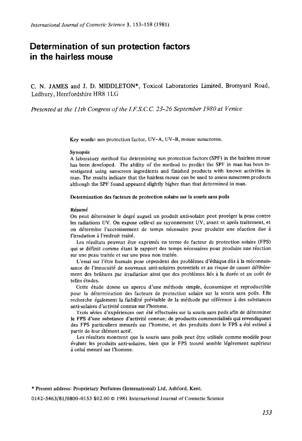 Determination of sun protection factors in the hairless mouse by Unknown