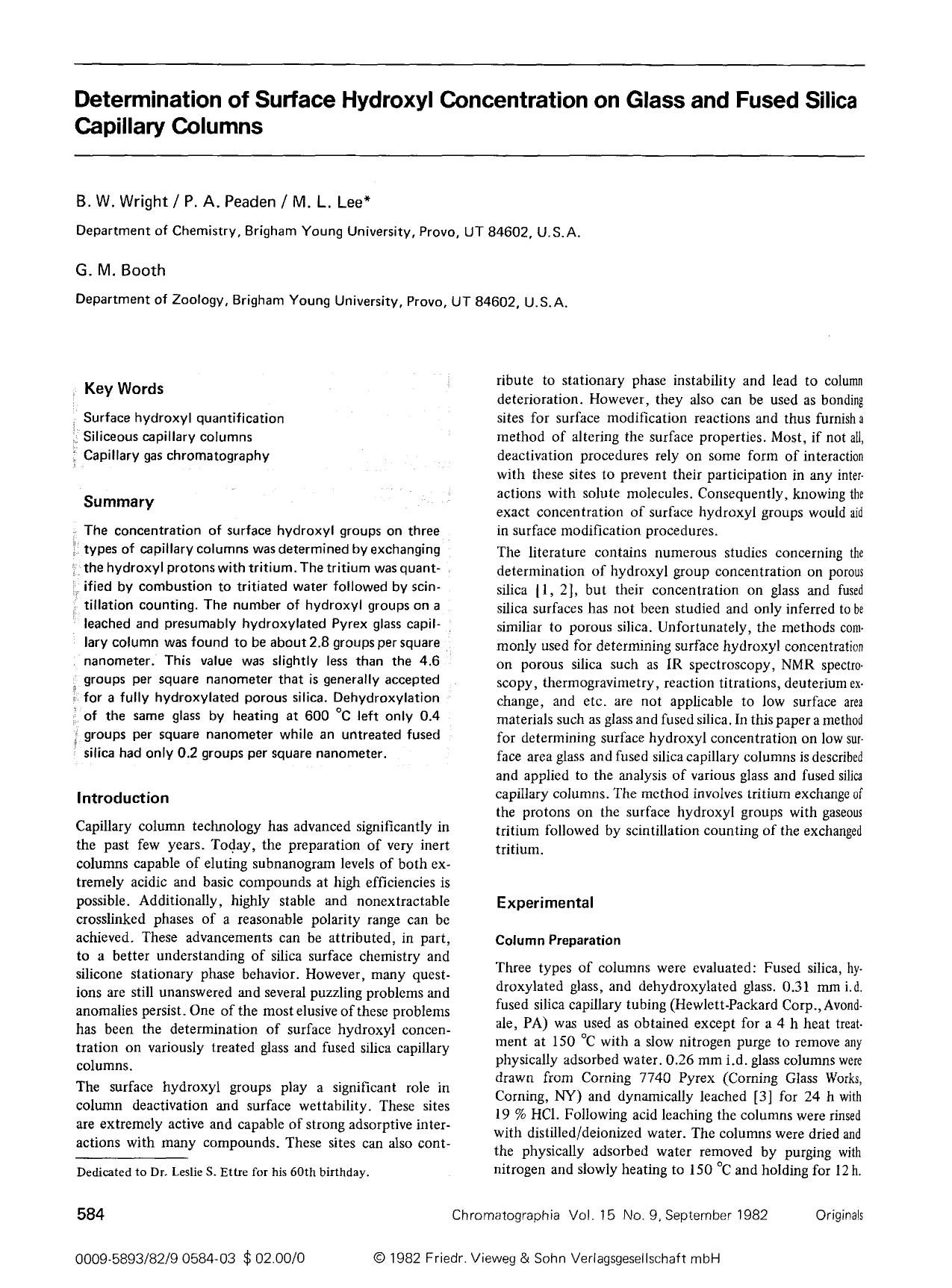 Determination of surface hydroxyl concentration on glass and fused silica capillary columns by Unknown
