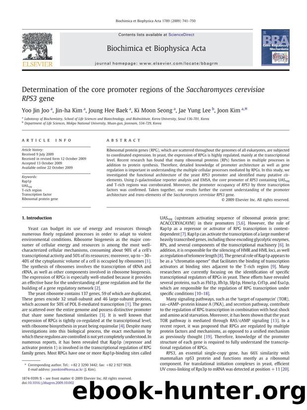 Determination of the core promoter regions of the Saccharomyces cerevisiae RPS3 gene by Yoo Jin Joo; Jin-ha Kim; Joung Hee Baek; Ki Moon Seong; Jae Yung Lee; Joon Kim